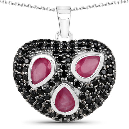 3.28 Carat Genuine Ruby and Black Spinel .925 Sterling Silver Pendant