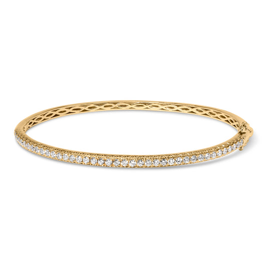 Bracelet jonc semi-éternité en or rose 14 carats avec diamants 1,00 carat (couleur G-H, pureté SI2-I1) - 17,78 cm