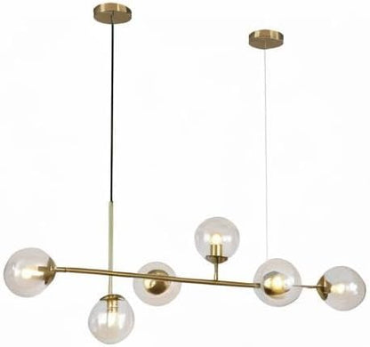 KCO Lighting Globe Linear Chandelier 6 Light Amber Glass Pendant Light Fixture Gold Kitchen Island Lighting Long Brass Sputnik Chandelier Dining Room Light Fixtures Over Table