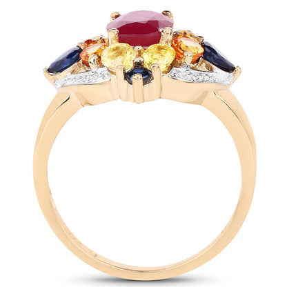 14K Yellow Gold Plated 3.76 Carat Genuine Multi Stone .925 Sterling Silver Ring