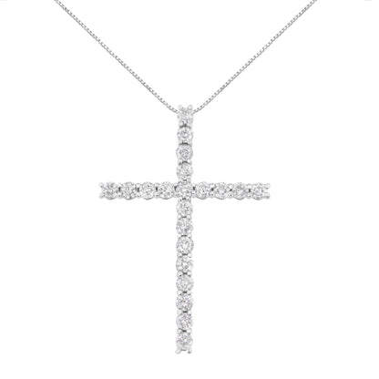 .925 Sterling Silver 4.0 Cttw Diamond 2-1/4" Cross Pendant with Box Chain Necklace (I-J Color, I1-I2 Clarity) - 18"