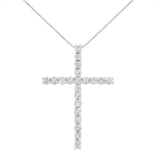 .925 Sterling Silver 4.0 Cttw Diamond 2-1/4" Cross Pendant with Box Chain Necklace (I-J Color, I1-I2 Clarity) - 18"