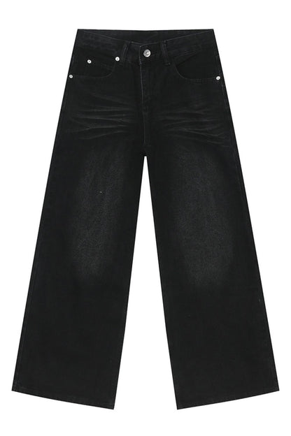 Washed Cat Whisker Straight Leg Jeans