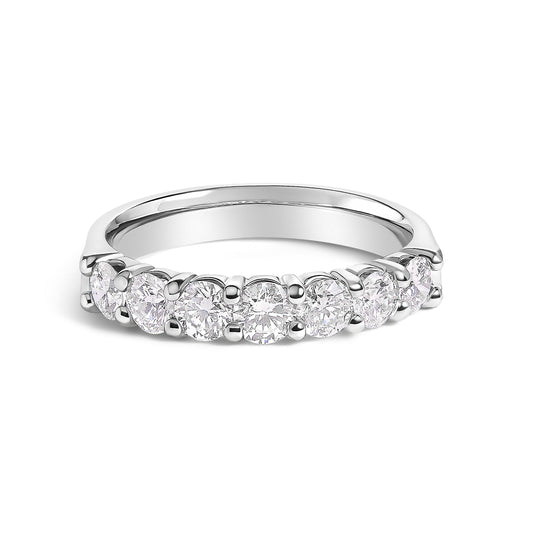 Bague jonc 7 pierres en or blanc 14 carats avec diamants totalisant 1,0 carat