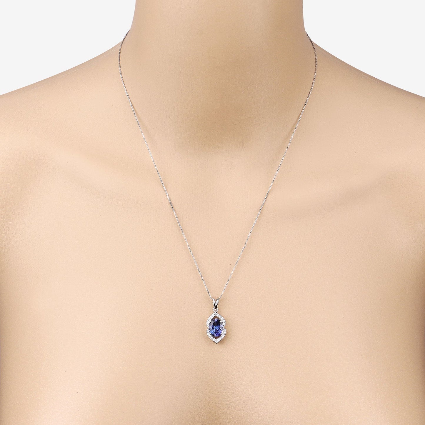 2.44 Carat Genuine Tanzanite and White Diamond 14K White Gold Pendant