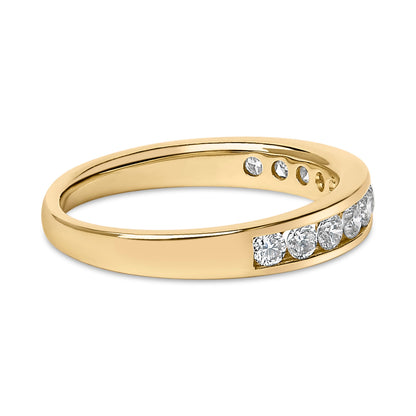 14K Yellow Gold 1/2 Cttw Round Diamond 11 Stone Channel Set Band