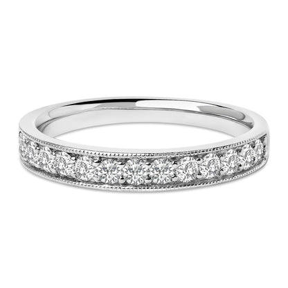14K Yellow Gold 1/2 Cttw Round Diamond Milgrain Wedding Band