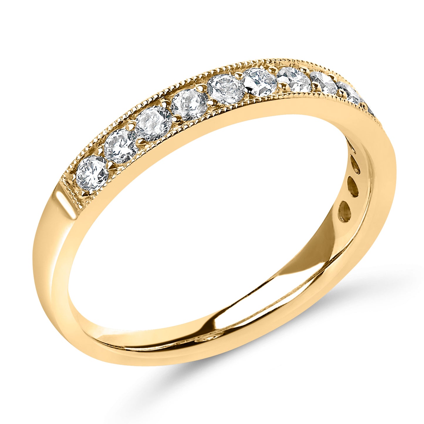 14K Yellow Gold 1/2 Cttw Round Diamond Milgrain Wedding Band