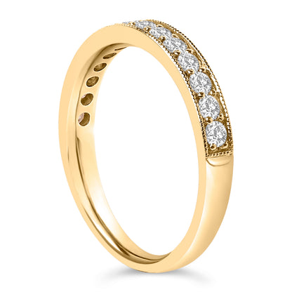 14K Yellow Gold 1/2 Cttw Round Diamond Milgrain Wedding Band