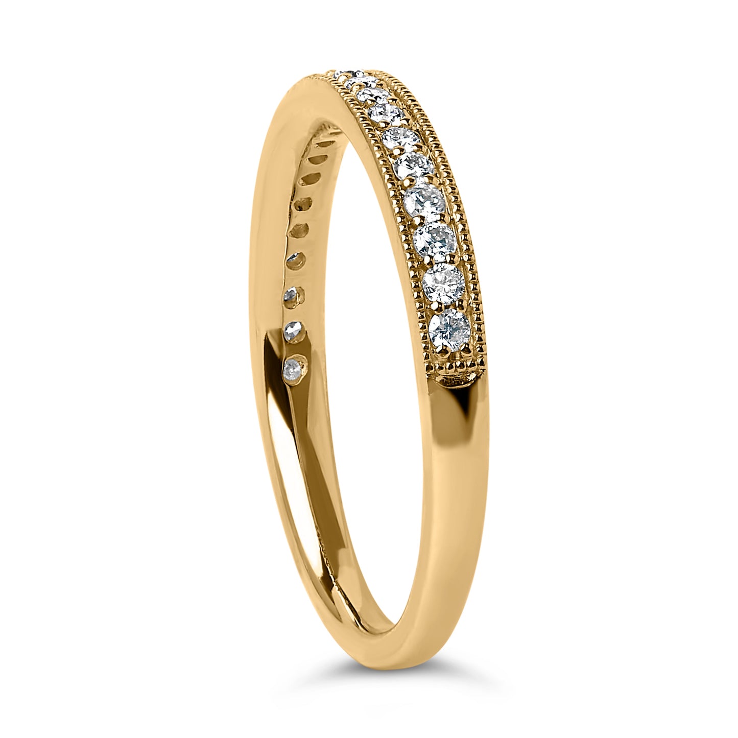 14K Yellow Gold 1/4 Cttw Round Diamond Milgrain Wedding Band (I-J Color, SI2-I1 Clarity) - Size 6.5