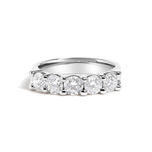 Bague 5 pierres en or blanc 14 carats et diamant 1,5 ct tw