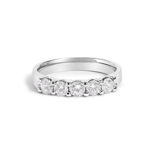 Bague à cinq pierres en or blanc 14 carats et diamant de 0,75 carat