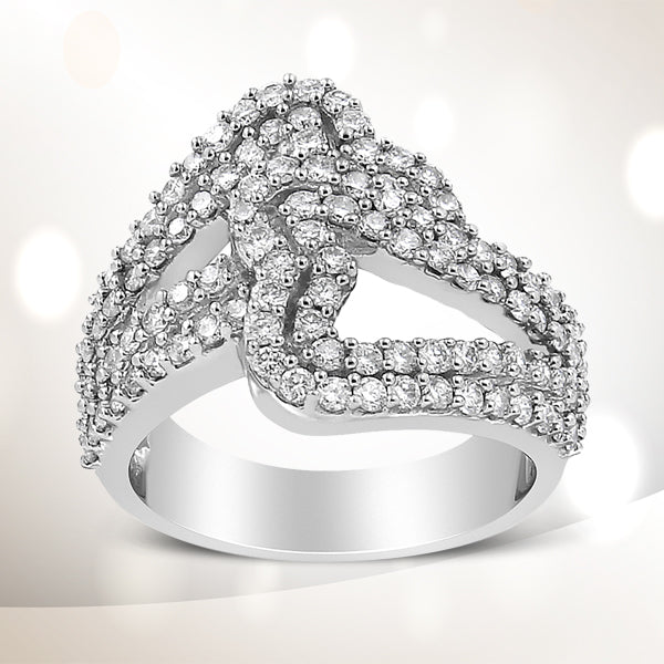 14K White Gold 1 1/2 Cttw Diamond Open Double Heart Bypass Ring Band (H-I Color, VS1-VS2 Clarity) - Ring Size 7