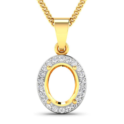 0.22 Carat Genuine White Diamond 14K Yellow Gold Semi Mount Pendant - holds 9x7mm Oval Gemstone