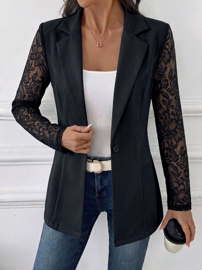 European And American Cross-border 2026 Autumn New Fashion Lapel Slim-fit One-button Blazer With Lace Long-sleeve Patchwork Jacket