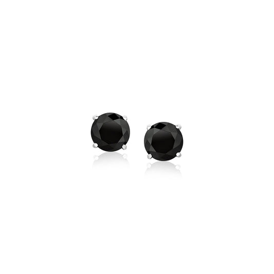 Puces d'oreilles en or blanc 14 carats avec oxydes de zirconium noirs à facettes de 5 mm