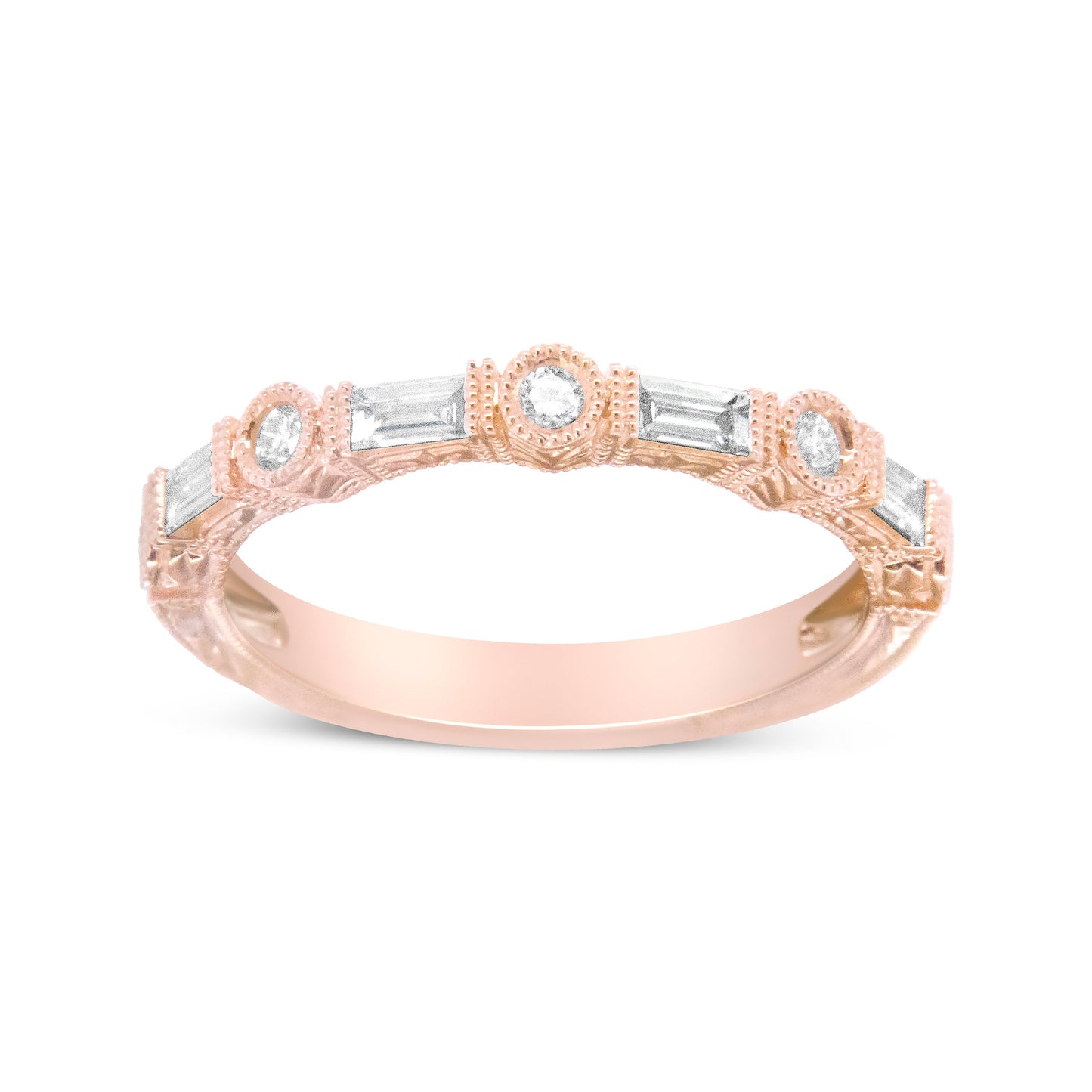 14K Rose Gold 3/8 Cttw Baguette and Round Diamond Bridal Band - (H-I Color, VS1-VS2 Clarity) - Size 6.75