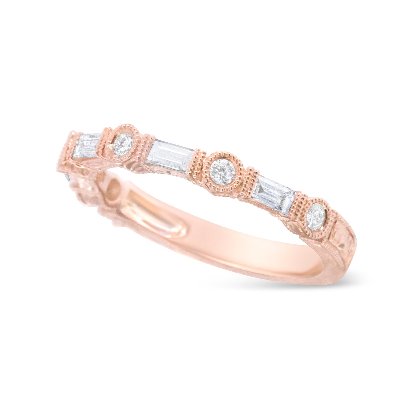14K Rose Gold 3/8 Cttw Baguette and Round Diamond Bridal Band - (H-I Color, VS1-VS2 Clarity) - Size 6.75