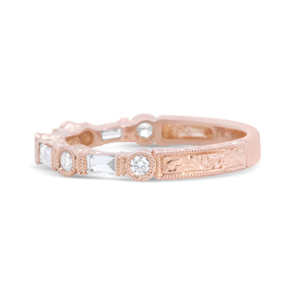 14K Rose Gold 3/8 Cttw Baguette and Round Diamond Bridal Band - (H-I Color, VS1-VS2 Clarity) - Size 6.75