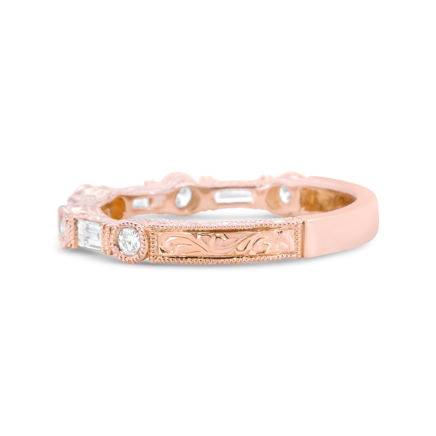 14K Rose Gold 3/8 Cttw Baguette and Round Diamond Bridal Band - (H-I Color, VS1-VS2 Clarity) - Size 6.75