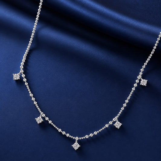 Collier en argent sterling 925 et moissanite 0,10 carat en or blanc, chaîne de 40+5cm pour femmes