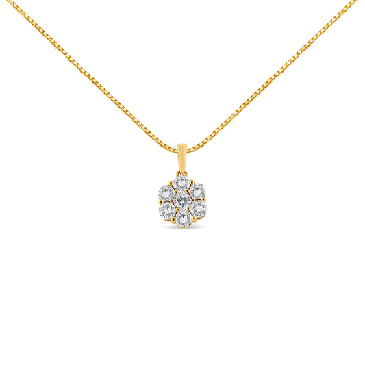 Collier avec pendentif fleur à 7 pierres en or jaune 14 carats et diamants taille brillant ronds de 2,00 carats (couleur H-I, pureté SI2-I1) de 45,72 cm