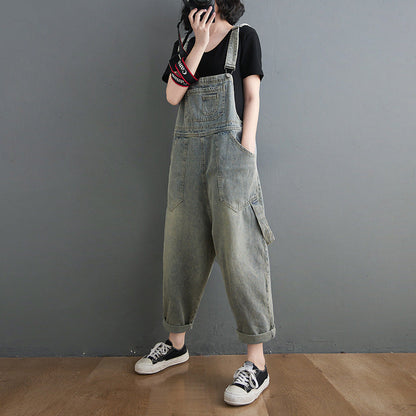Spring Summer Women's Loose Denim Jumpsuit (Korean Style)
