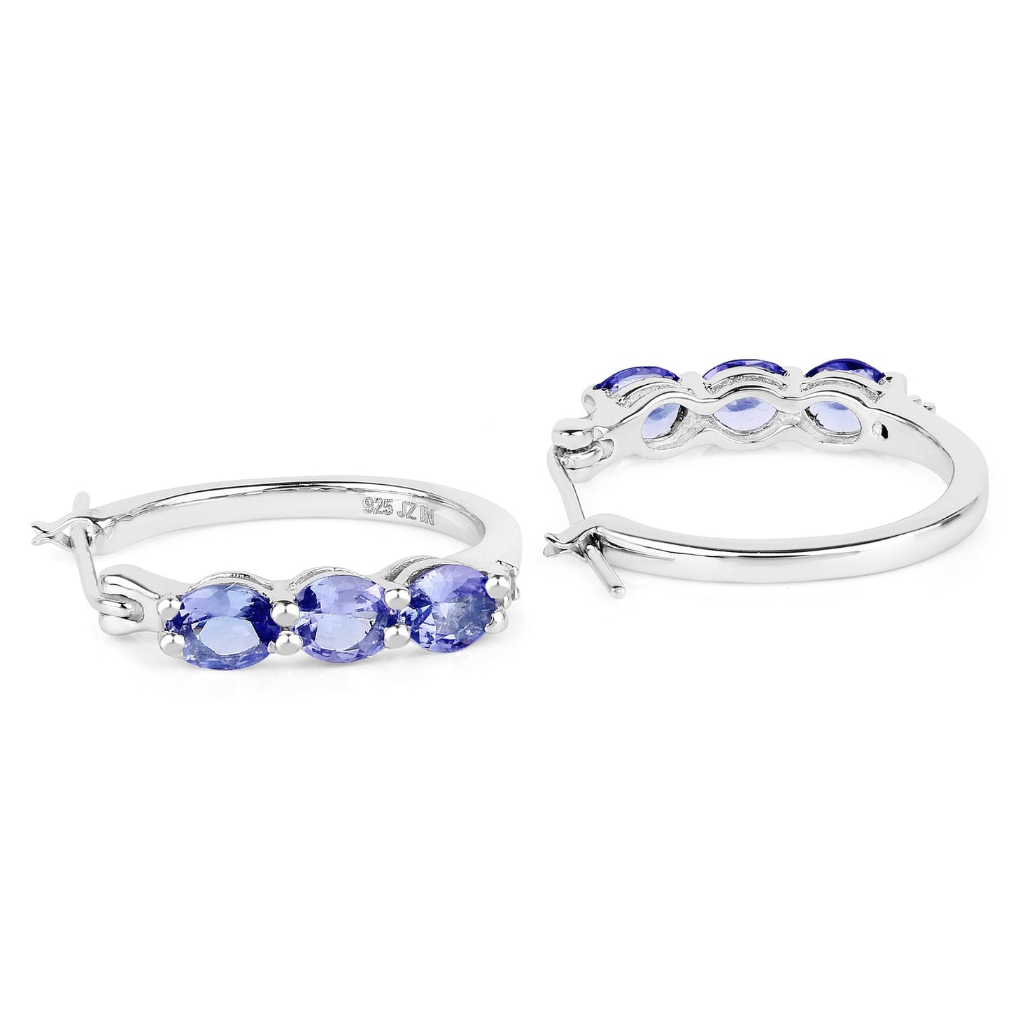 1.99 Carat Genuine Tanzanite and White Diamond .925 Sterling Silver Earrings
