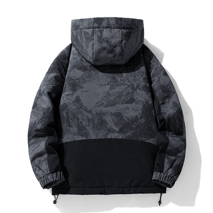 Men's Winter Color-Block Hooded Thick Down Jacket