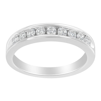 18K White Gold Round Diamond 1/2 Cttw Channel Band Ring