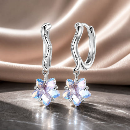 925 Sterling Silver Earrings with Transparent Glass and White Gold Plating for Women