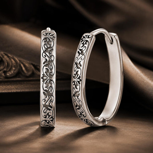 925 Sterling Silver Earrings for Women - 2.0*0.3cm, Inner Diameter 1.7cm, Oxidized Silver