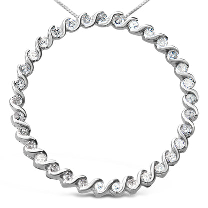 .925 Sterling Silver 3/4 Cttw Round Diamond Spiral Curved Circle Pendant 18" Necklace (I-J Color, I3 Clarity)