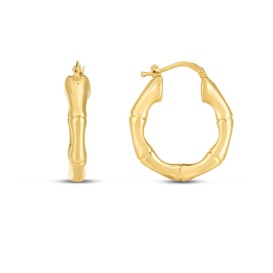 Boucles d'oreilles créoles moyennes en bambou en or jaune 14 carats