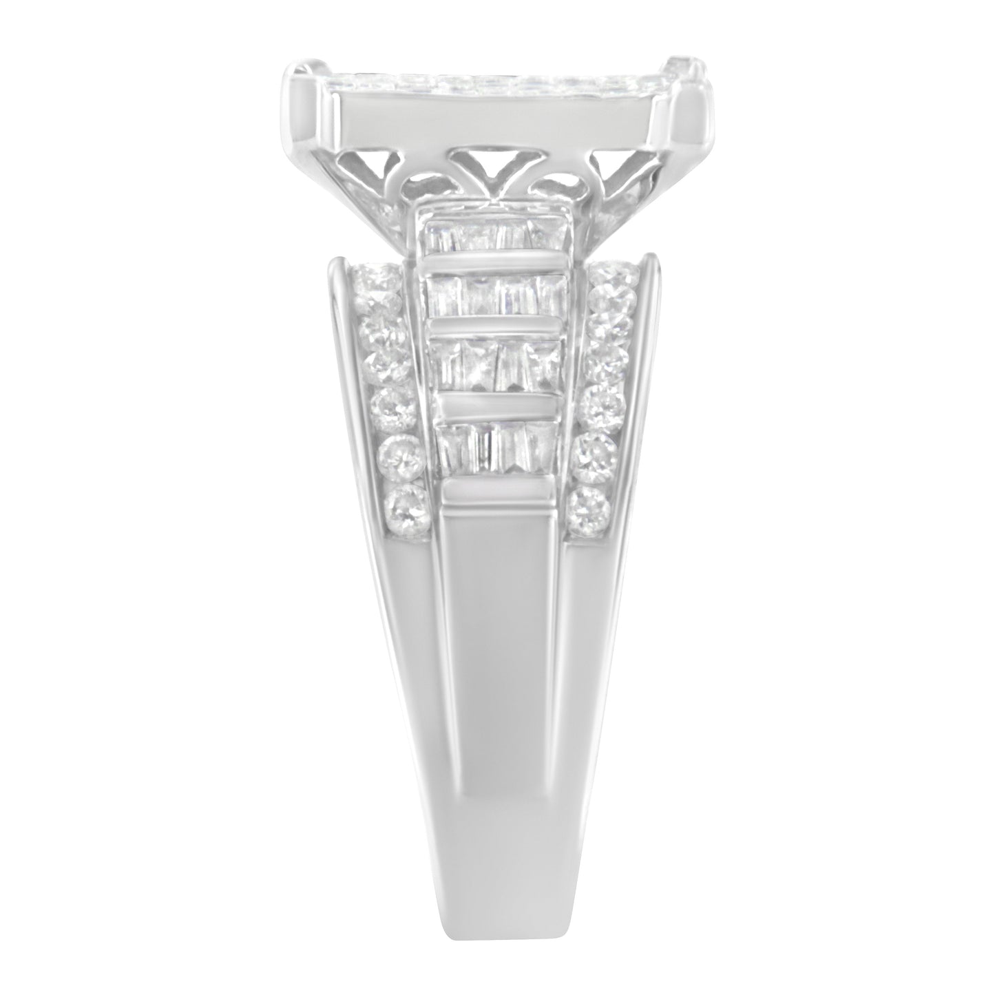 14K White Gold 2.0 Cttw Mixed-Cut Diamond Rectangle Invisible-Set Composite Cluster Ring with Bar- and Channel-Set Band (H-I Color, SI2-I1 Clarity) - Size 5