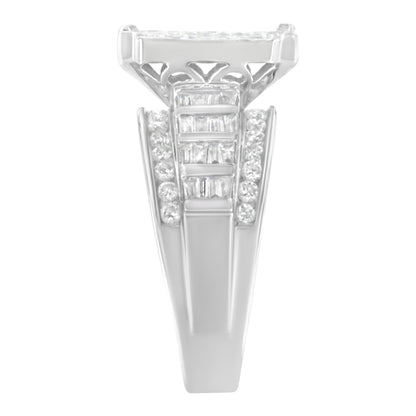 14K White Gold 2.0 Cttw Mixed-Cut Diamond Rectangle Invisible-Set Composite Cluster Ring with Bar- and Channel-Set Band (H-I Color, SI2-I1 Clarity) - Size 5
