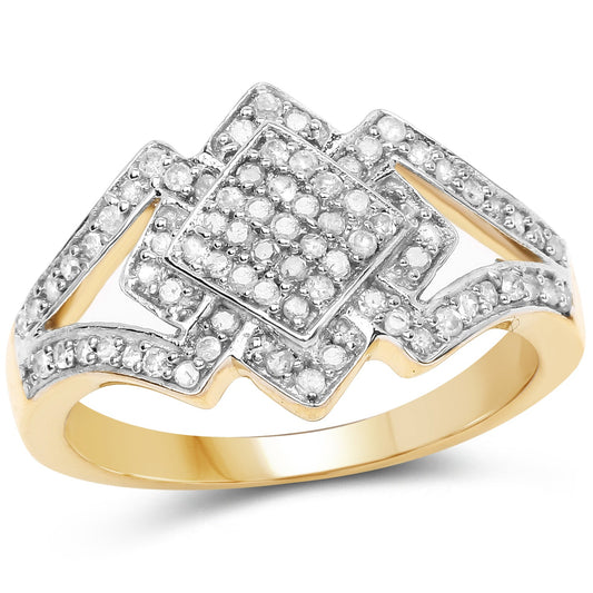 Bague en argent sterling 925 plaqué or jaune 14 carats avec diamant blanc véritable de 0,32 carat