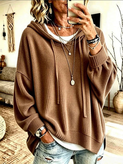2026 European And American Women's Fashion Amazon Independent Store Hooded Drawstring Woven Corduroy Sweatshirt Jacket Loose Top