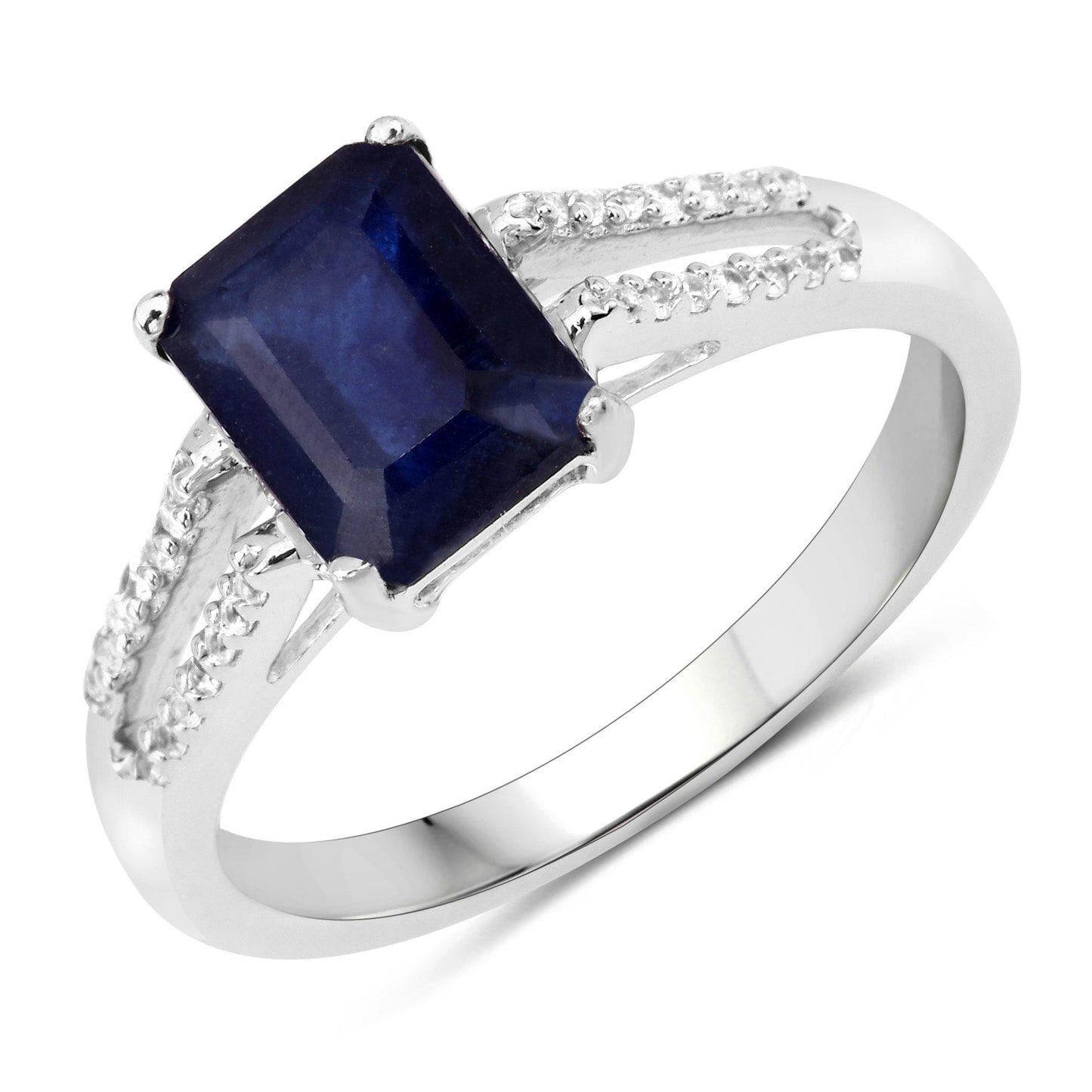 3.07 Carat Glass Filled Sapphire and White Zircon .925 Sterling Silver Ring