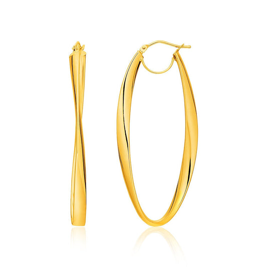 Boucles d'oreilles créoles ovales torsadées en or jaune 14 carats