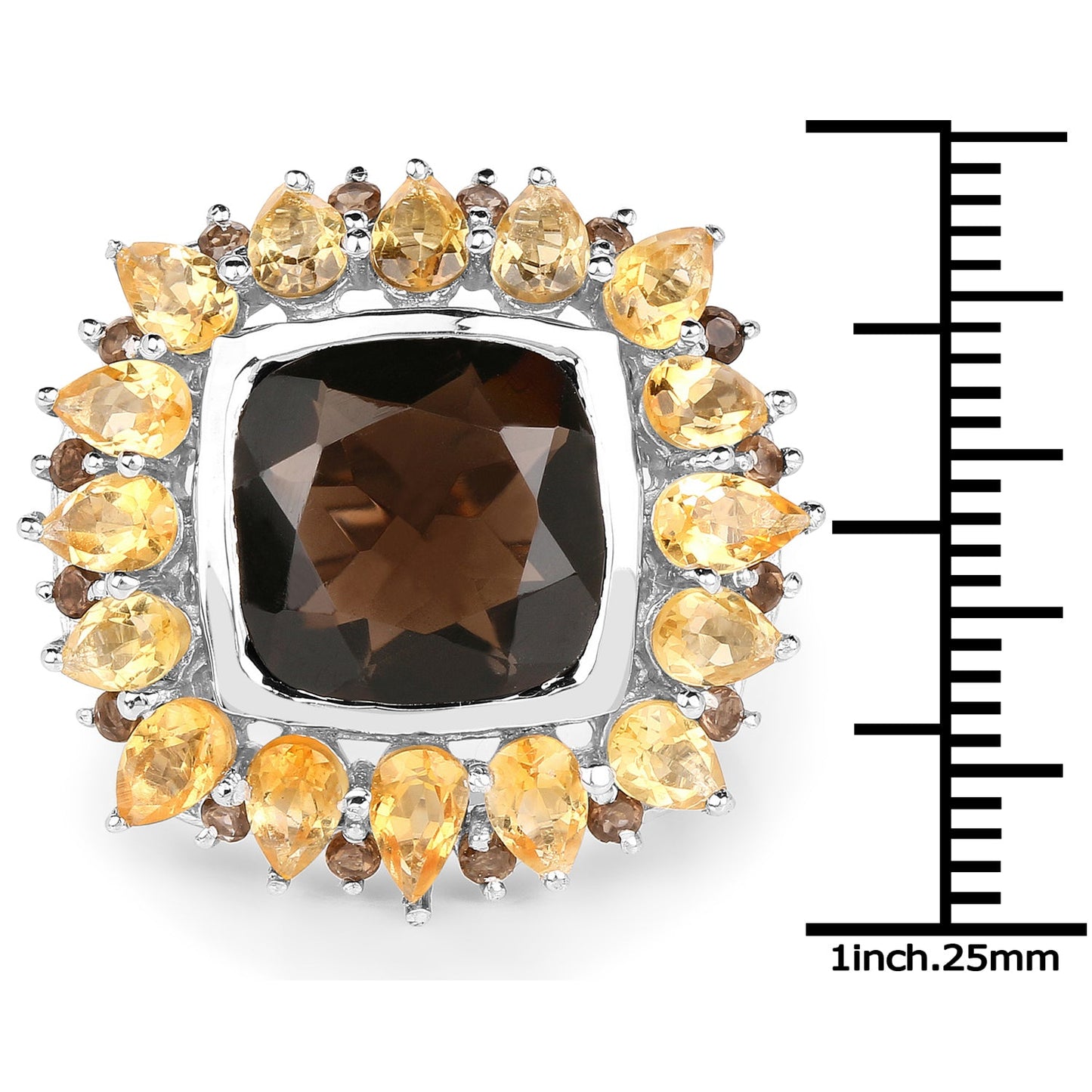 9.16 Carat Genuine Smoky Quartz & Citrine .925 Sterling Silver Ring