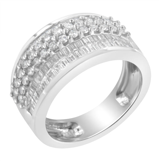 Bague en or blanc 14 carats avec diamants ronds et baguettes (1,5 carat total, couleur F-G, pureté SI1-SI2) - Taille 6,75