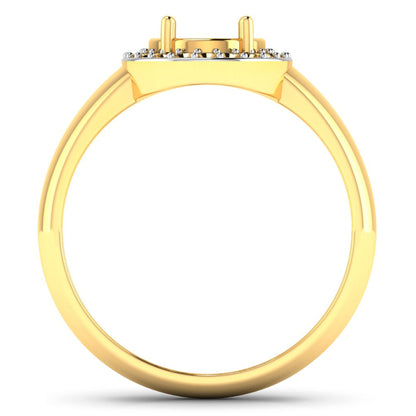 0.22 Carat Genuine White Diamond 14K Yellow Gold Semi Mount Ring - holds 9x7mm Oval Gemstone