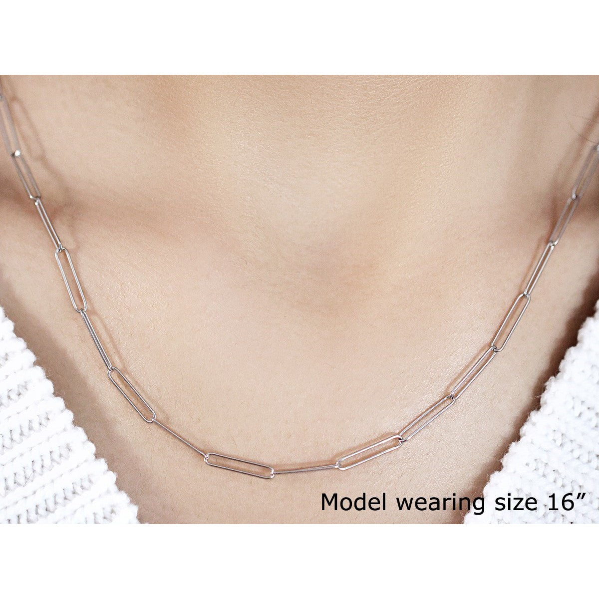 14k White Gold Wire Paperclip Chain (2.7mm)