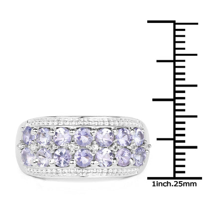 1.44 Carat Genuine Tanzanite & White Topaz .925 Sterling Silver Ring