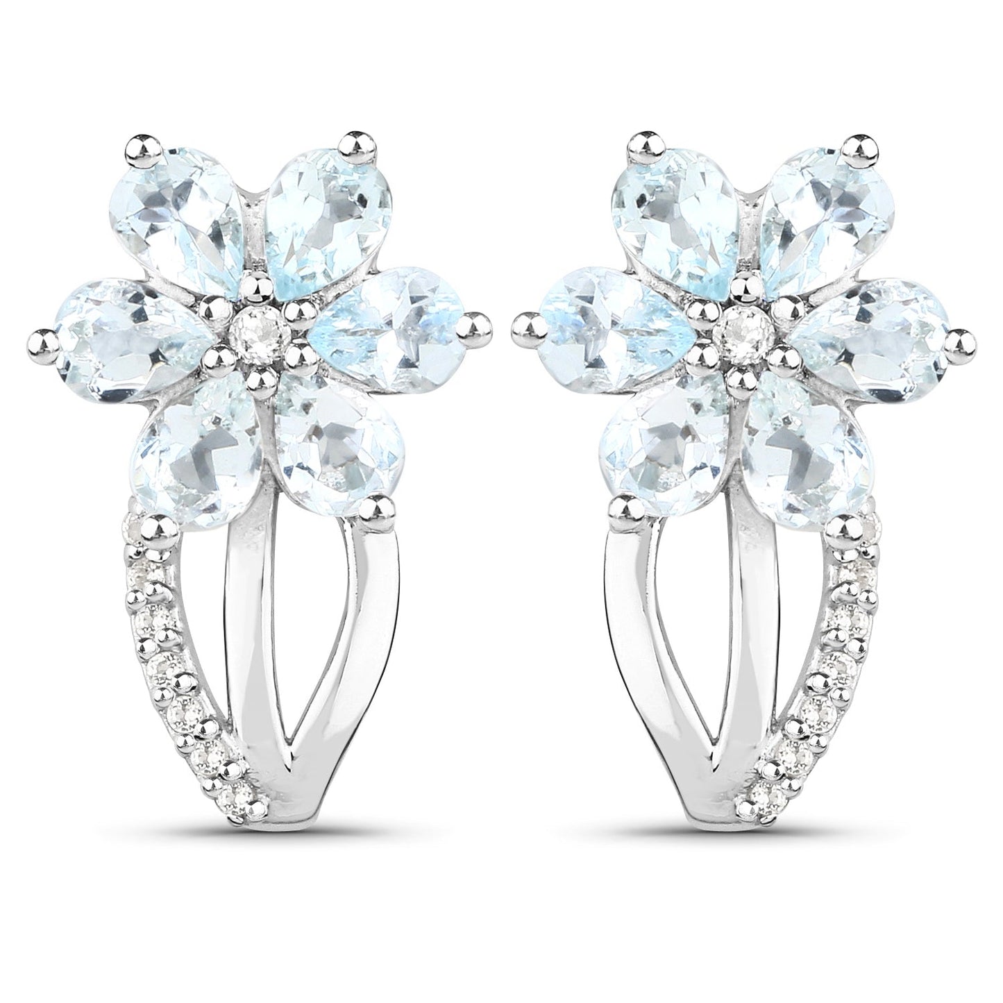 1.54 Carat Genuine Aquamarine and White Topaz .925 Sterling Silver Earrings