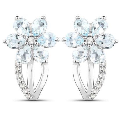 1.54 Carat Genuine Aquamarine and White Topaz .925 Sterling Silver Earrings