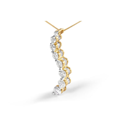 AGS Certified 14K Yellow Gold 3.0 Cttw Baguette and Brilliant Round-Cut Diamond Journey 18" Pendant Necklace (G-H Color, SI2-I1 Clarity)