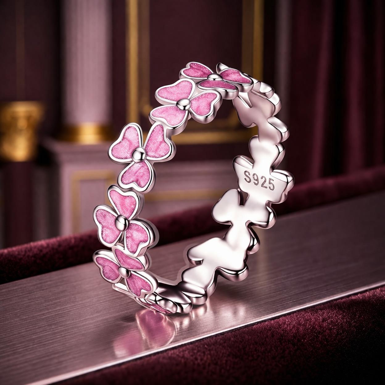 925 Sterling Silver Enamel Platinum Plated Ring Size 6 for Women