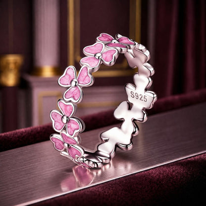 925 Sterling Silver Enamel Platinum Plated Ring Size 6 for Women